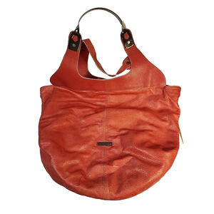 VTG Pulicati Orange XL Hobo Handbag Tassel Double Handle Metal Leather Pebbled